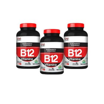 Kit 3 Vitamina B12 500mg Chá Mais 60 Cápsulas
