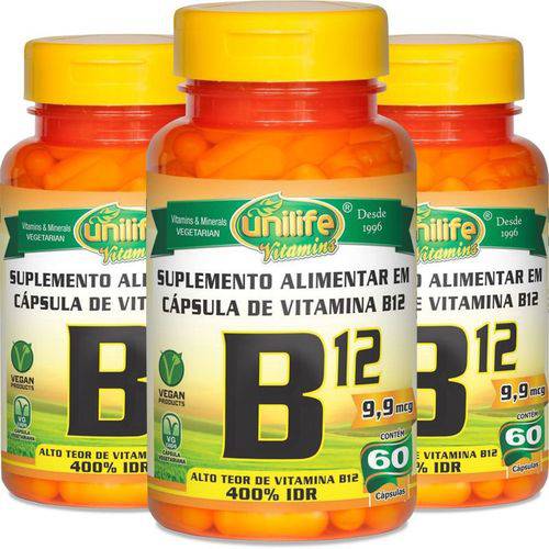 Kit 3 Vitamina B12 Cobalamina Unilife 60 Cápsulas