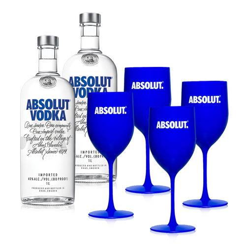 Kit Vodka Absolut 2 Unidades 1L + 4 Taças Absolut