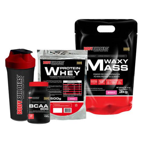 Kit Waxy Mass 3kg + Whey Protein 500g + Bcaa 120tabs + Coq Bb
