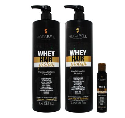 Kit Whey Hair Protein Shampoo Condicionador e Ampola Proteica 1L - Hidrabell