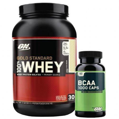 Kit Whey Protein 100% Gold Standard - 909g Banana Cream + BCAA 1000 - Optimum Nutrition