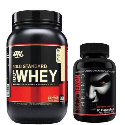 Kit Whey Protein 100% Gold Standard - 909g Chocolate + Black Demon Thermo - Intlab