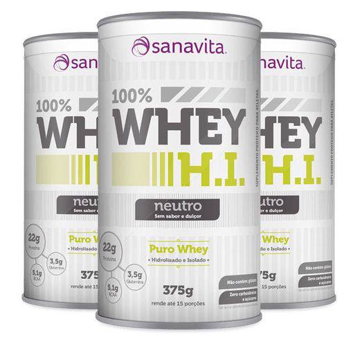 Kit 3 Whey Protein 100% H.I Sanavita Neutro 375g