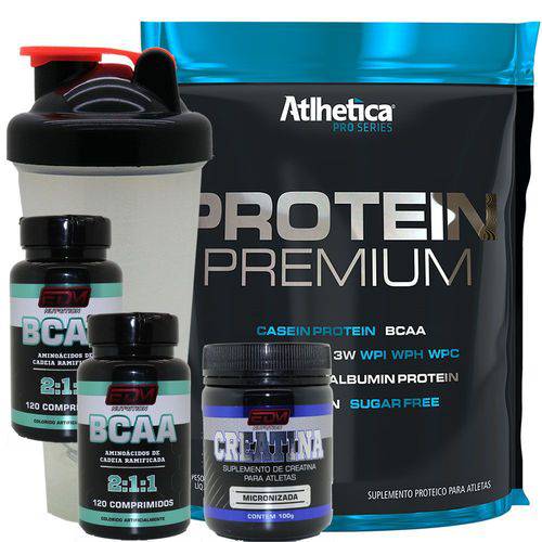 Kit Whey Protein Premium + 2 Bcaa 120 B6 + Creatina + Copo