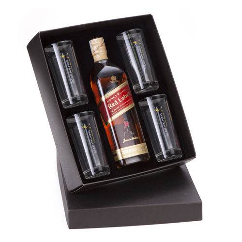 Kit Whisky Escocês Johnnie Walker Red Label Litro + 4 Copos