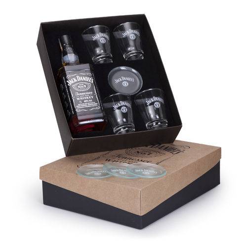 Kit Whisky Jack Daniel´s Litro + 4 Copos e 4 Porta Copos