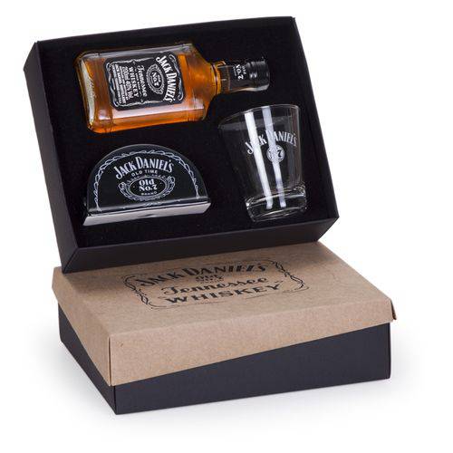 Kit Whisky Jack Daniel's + 1 Copo de Vidro + 1 Porta Copo