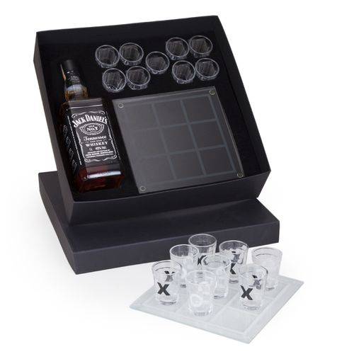 Kit Whisky Jack Daniel's Litro + Tabuleiro de Vidro + 9 Copinhos de Dose Shot (SQ16619)