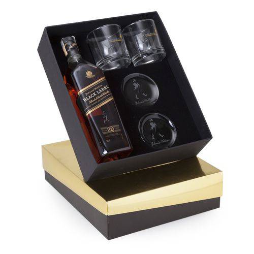 Kit Whisky Johnnie Walker Black Label Litro + 2 Copos e 2 Porta Copos (SQ14219)