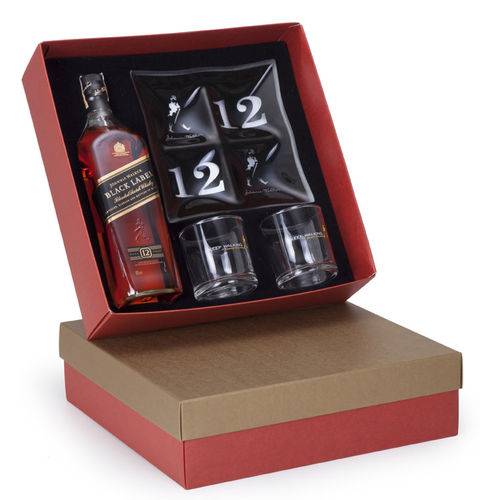 Kit Whisky Johnnie Walker Black Label Litro + Petisqueira + 2 Copos Personalizados (SQ15525)