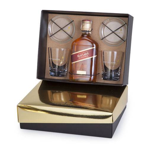 Kit Whisky Johnnie Walker Red Label 350ml + 2 Copos Personalizados + 2 Porta Copos (SQ16914)