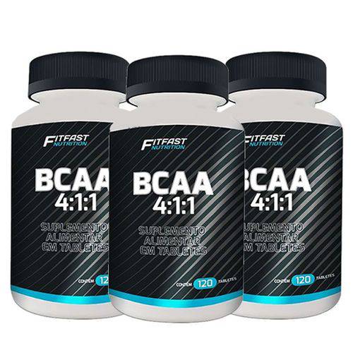 Kit 3x Bcaa 4:1:1 Aminóacido 360 Tabletes Fit Fast Nutrition