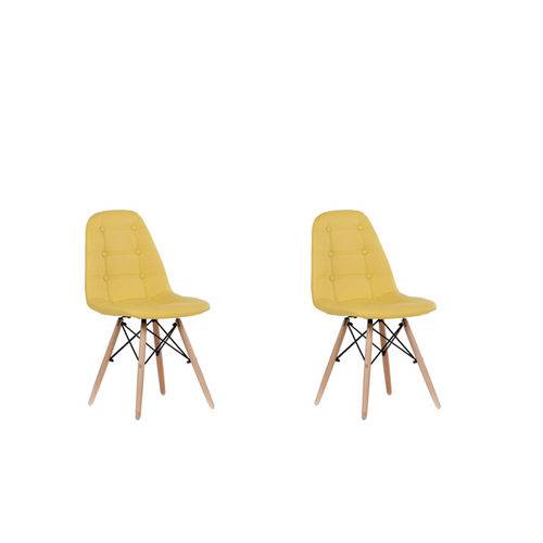 Kit 2x Cadeira Design Botone Eames Eiffel Dar Ray Pes Madeira Salas Madrid Amarelo Fratini