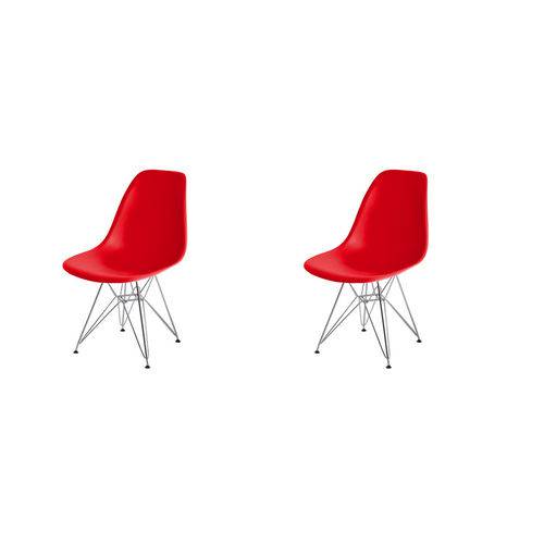 Kit 2x Cadeira Design Eames Eiffel Dar Ray Pes Ferro Salas Florida Vermelha Assento Polipropileno Fratini