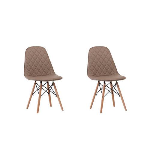Kit 2x Cadeira Design Eames Eiffel Dar Ray Pes Madeira Salas Fendi Assento Couro Nice Fratini