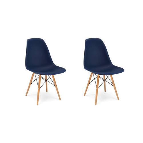 Kit 2x Cadeira Design Eames Eiffel Dar Ray Pes Madeira Salas Florida Azul Marinho Assento Polipropileno Fratini