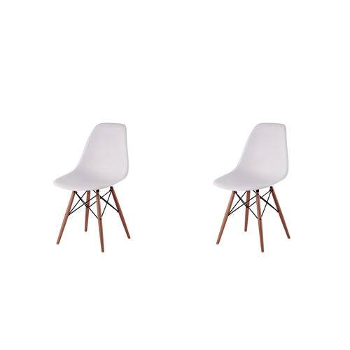 Kit 2x Cadeira Design Eames Eiffel Dar Ray Pes Madeira Salas Florida Branca Assento Polipropileno Fratini