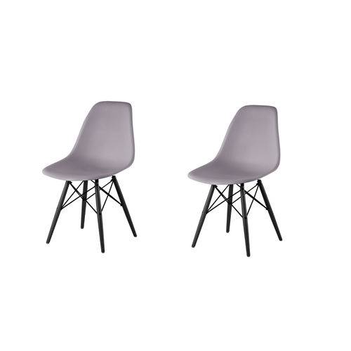 Kit 2x Cadeira Design Eames Eiffel Dar Ray Pes Madeira Salas Florida Cinza Assento Polipropileno Fratini