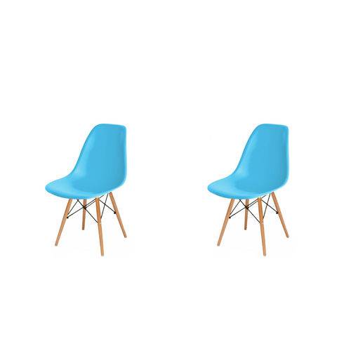 Kit 2x Cadeira Design Eames Eiffel Dar Ray Pes Madeira Salas Florida New Blue Assento Polipropileno Fratini