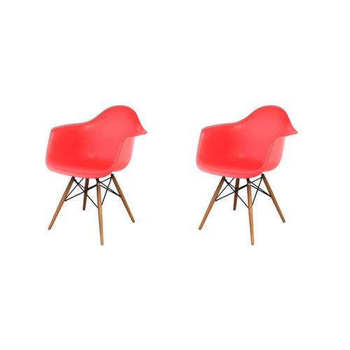 Kit 2x Cadeira Design Eames Eiffel Dar Ray Pes Madeira Salas Florida Vermelha Braços Polipropileno Fratini