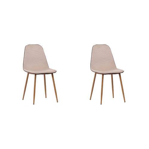 Kit 2x Cadeira Design Eames Eiffel Dar Ray Pes Madeira Salas Lyon Bege Marrom Assento Polipropileno Fratini