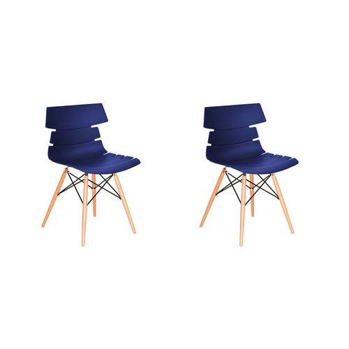 Kit 2x Cadeira Design Eames Eiffel Dar Ray Pes Madeira Salas Valencia Azul Marinho Assento Polipropileno Fratini