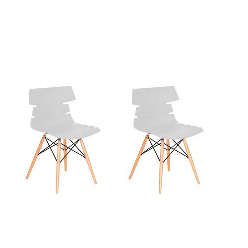 Kit 2x Cadeira Design Eames Eiffel Dar Ray Pes Madeira Salas Valencia Branco Assento Polipropileno Fratini