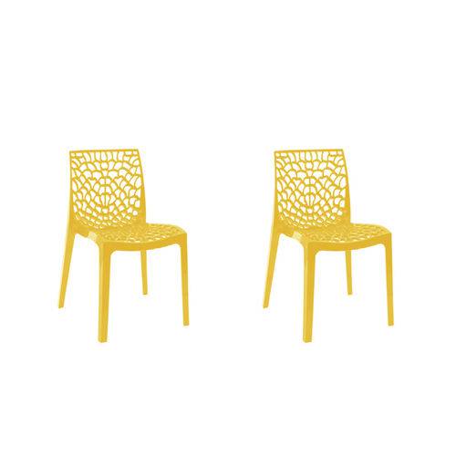 Kit 2x Cadeira Design Gruvier Amarelo Externa e Interna Cozinhas Salas Restaurantes Fratini