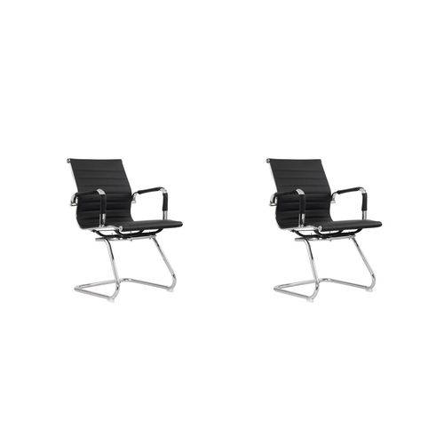 Kit 2x Cadeira Escritorio Office Rodizio Eames Manhattan Preto Cromado Fixa Diretor com Braços Fratini