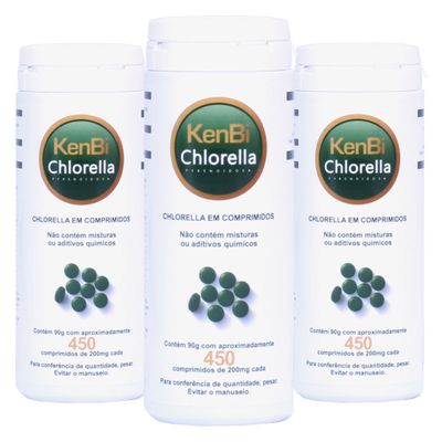 Kit 3x Chlorella Kenbi 100% Pura 450 Comprimidos