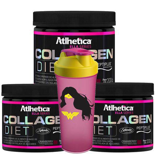 Kit 3x Colágeno Collagen Ella Diet 600g Cranberry + Shaker Atlhetica Nutrition