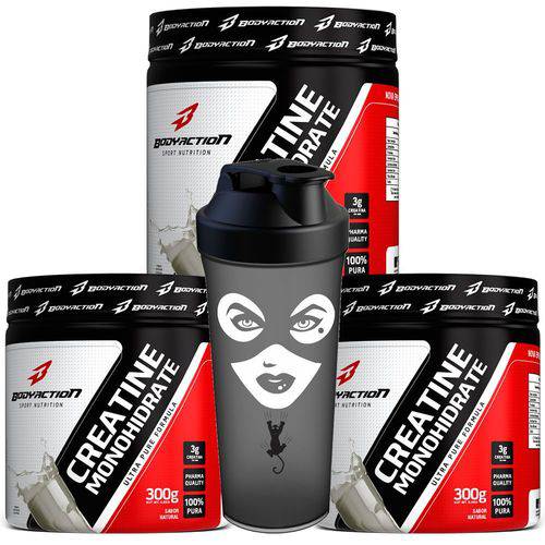 Kit 3x Creatina Creatine Powder 900g + Shake Mulher Gato Bodyaction