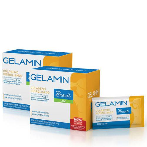 Kit 2x Gelamin Beauté - Colágeno Hidrolisado 30 Sachês de 10g - Limão