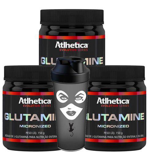 Kit 3x L- Glutamine Glutamina Micronized 450g + Shaker Atlhetica Nutrition