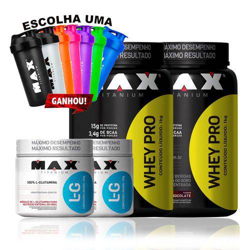 Kit 2x Whey Pro + Glutamina 150g + Coqueteleira - Max
