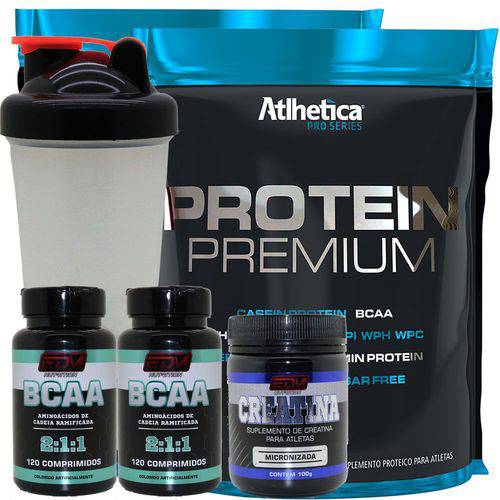 Kit 2x Whey Protein Premium + 2 Bcaa + 1 Creatina + Copo