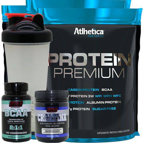 Kit 3x Whey Protein Premium + Bcaa + Creatina + Copo