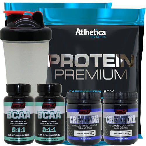 Kit 2x Whey Protein Premium + 2 Bcaa + 2 Creatina + Copo