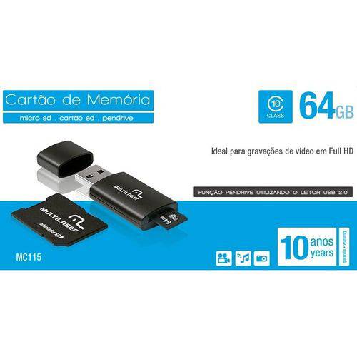 Kit 3x1 64gb Pen Drive Micro Sd e Cartão Sd Multilaser