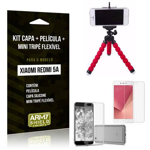 Kit Xiaomi Redmi 5A Capa Silicone + Película de Vidro + Mini Tripé Flexível - Armyshield