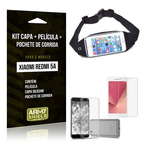 Kit Xiaomi Redmi 5A Capa Silicone + Película de Vidro + Pochete para Corrida - Armyshield