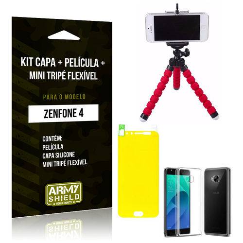 Kit Zenfone 4 - 5.5' ZE554KL Capa Silicone + Película Gel + Mini Tripé Flexível - Armyshield