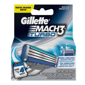 Lâmina de Barbear Gillette Mach3 Turbo (4 Unidades) 4un