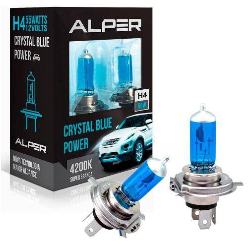Lâmpada Alper Crystal Blue Power H4 Super Branca 55w 12v Par
