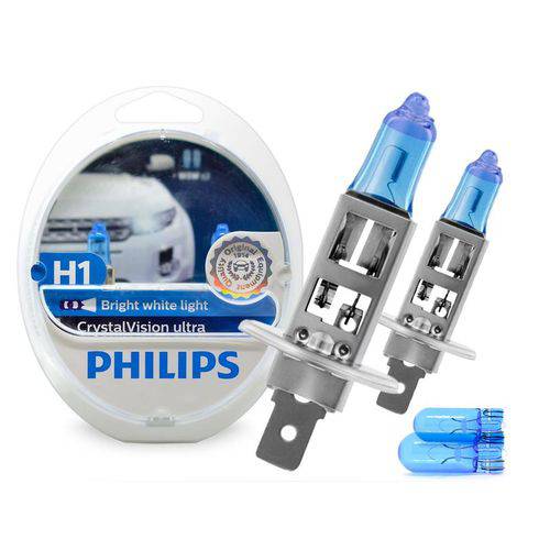 Lâmpada Crystal Vision Ultra H1 Super Branca Philips 4300K + Pingo