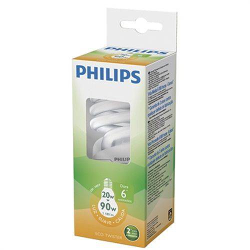 Lampada Eletronica Espiral Philips Eco 220v 20w Amarela E27 2700k 6000h