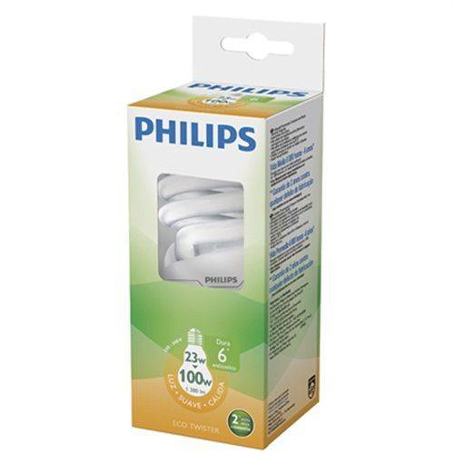 Lampada Eletronica Espiral Philips Eco 220v 23w Amarela E27 2700k 6000h