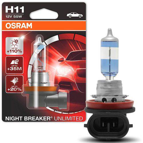 Lâmpada Halógena Super Branca Osram Night Breaker Unlimited H11 3900K 55W 12V Efeito Xênon