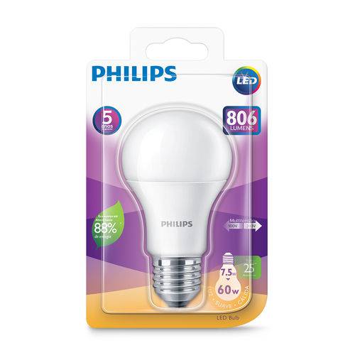 Lâmpada Led Bulbo Philips 8w Luz Branco Quente Bivolt